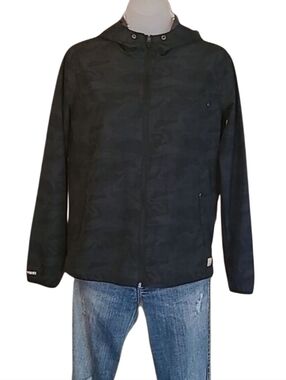 Vuori Outdoor Trainer Shell Hooded Athletic Jacket Camo Lightweight Cord Lock